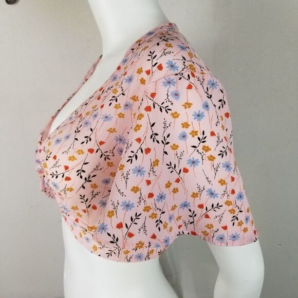 H&M Peach Floral Print Twist Front Crop Top - Picture 2 of 7